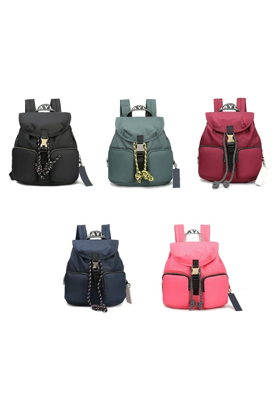 Drawstring Backpack, Travel Back Pack, Nylon + Pu Leather Waterproof Lightweight Convertible Small Backpack with Multi Pockets for Women & Men to School or Travel, Dark Blue