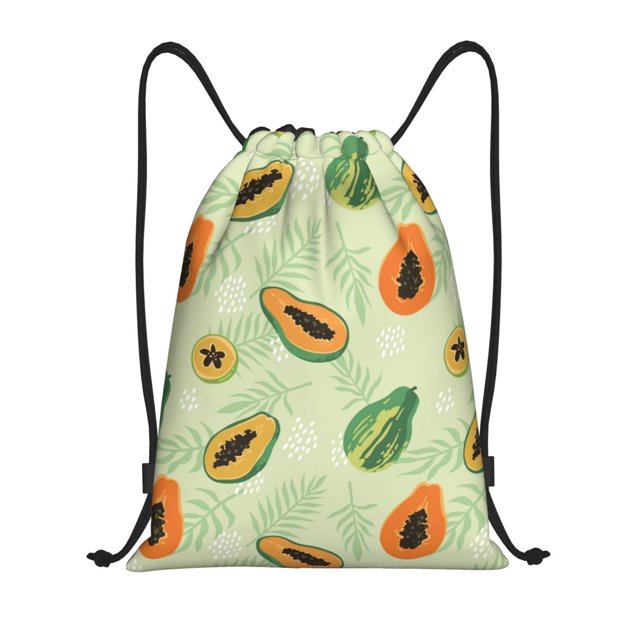 Drawstring Backpack Tropical Papaya leaf Gym Bag for Women Men Water