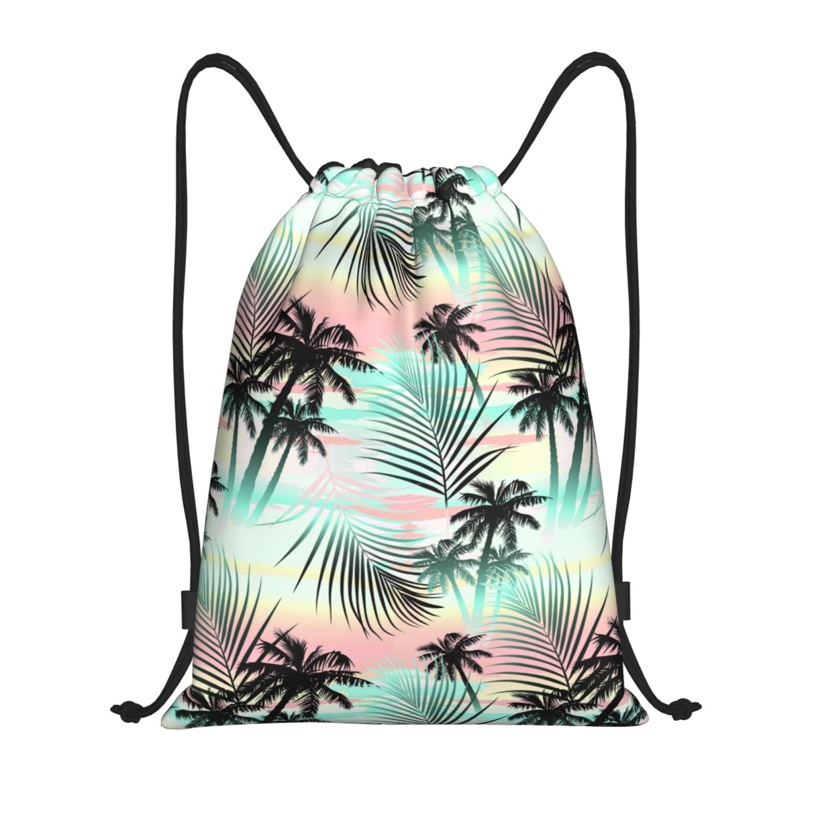 Drawstring Backpack Tropical Summer Palm Splash Proof Small