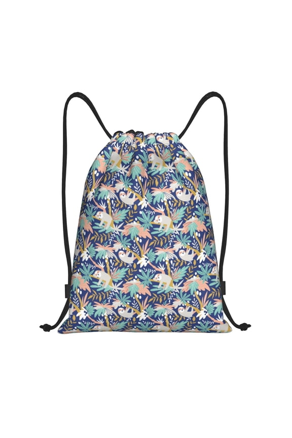 Drawstring Backpack - Tropical sloth Splash Proof Small Drawstring Gym Bag for Women Men, Cinch Sports String Bag Backpack for Travel Swimming Beach