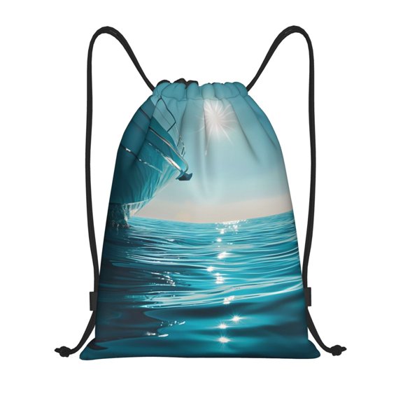 Drawstring Backpack - Turquoise Ocean Reflection Splash Proof Small Drawstring Gym Bag for Women Men, Cinch Sports String Bag Backpack for Travel Swimming Beach