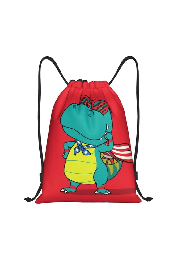 Drawstring Backpack - USA Confident Superhero Dino Splash Proof Small Drawstring Gym Bag for Women Men, Cinch Sports String Bag Backpack for Travel Swimming Beach