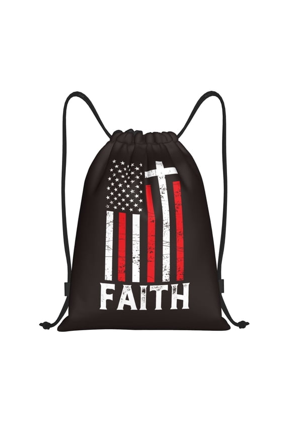 Drawstring Backpack - USA Flag Cross Splash Proof Small Drawstring Gym Bag for Women Men, Cinch Sports String Bag Backpack for Travel Swimming Beach