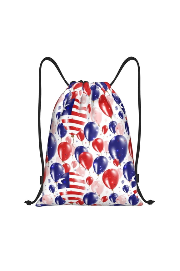 Drawstring Backpack - USA Flag balloon Print Splash Proof Small Drawstring Gym Bag for Women Men, Cinch Sports String Bag Backpack for Travel Swimming Beach