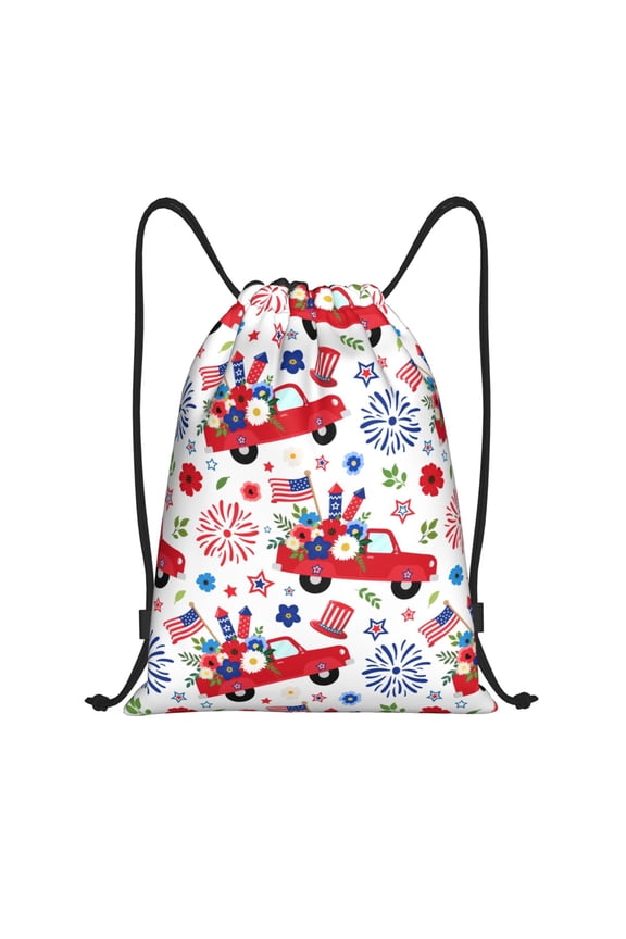 Drawstring Backpack - USA Flag car celebrate Splash Proof Small Drawstring Gym Bag for Women Men, Cinch Sports String Bag Backpack for Travel Swimming Beach