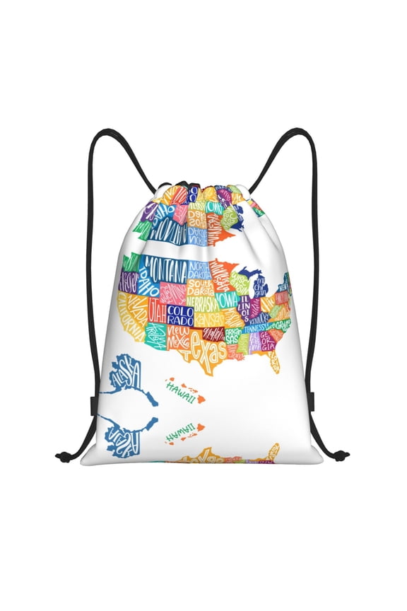 Drawstring Backpack - USA MAP Splash Proof Small Drawstring Gym Bag for Women Men, Cinch Sports String Bag Backpack for Travel Swimming Beach