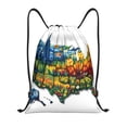 thumbnail image 1 of Drawstring Backpack - USA Map Floral States Splash Proof Small Drawstring Gym Bag for Women Men, Cinch Sports String Bag Backpack for Travel Swimming Beach, 1 of 8