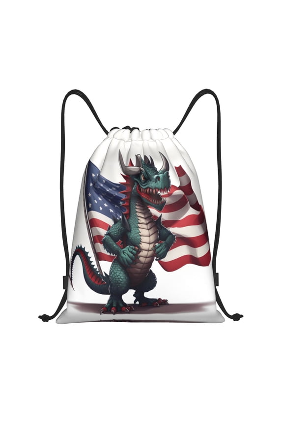 Drawstring Backpack - USA Patriotic Dragon Splash Proof Small Drawstring Gym Bag for Women Men, Cinch Sports String Bag Backpack for Travel Swimming Beach