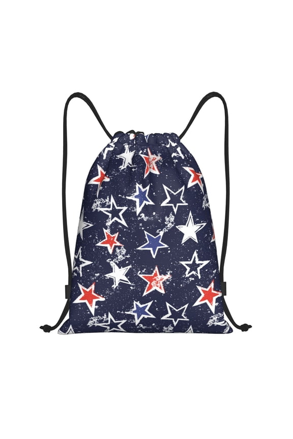 Drawstring Backpack - USA Stars Splash Proof Small Drawstring Gym Bag for Women Men, Cinch Sports String Bag Backpack for Travel Swimming Beach