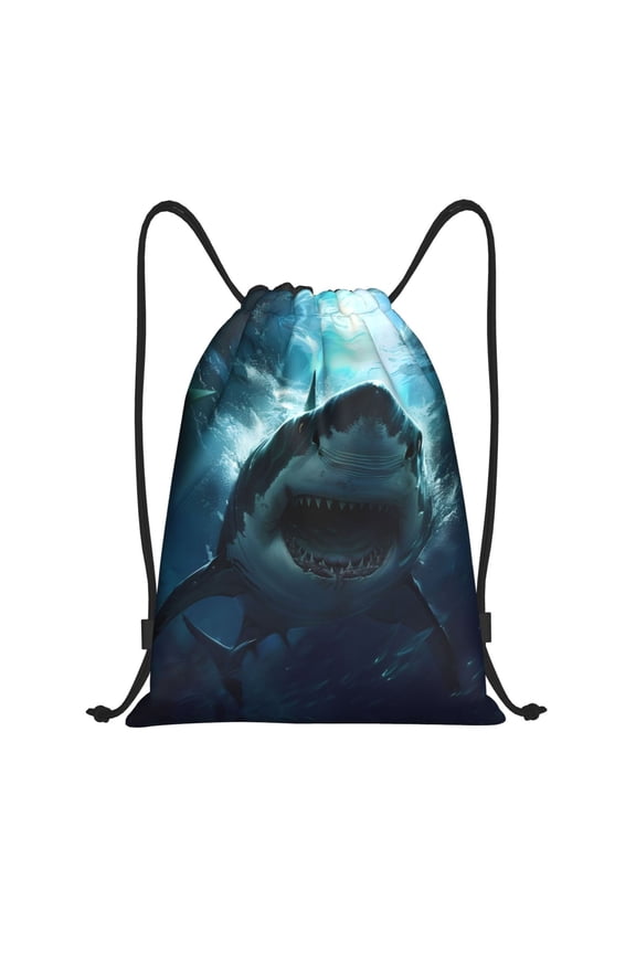 Drawstring Backpack - Undersea Shark Splash Proof Small Drawstring Gym Bag for Women Men, Cinch Sports String Bag Backpack for Travel Swimming Beach