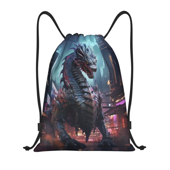Drawstring Backpack - Urban Mechanical Dragon Splash Proof Small Drawstring Gym Bag for Women Men, Cinch Sports String Bag Backpack for Travel Swimming Beach