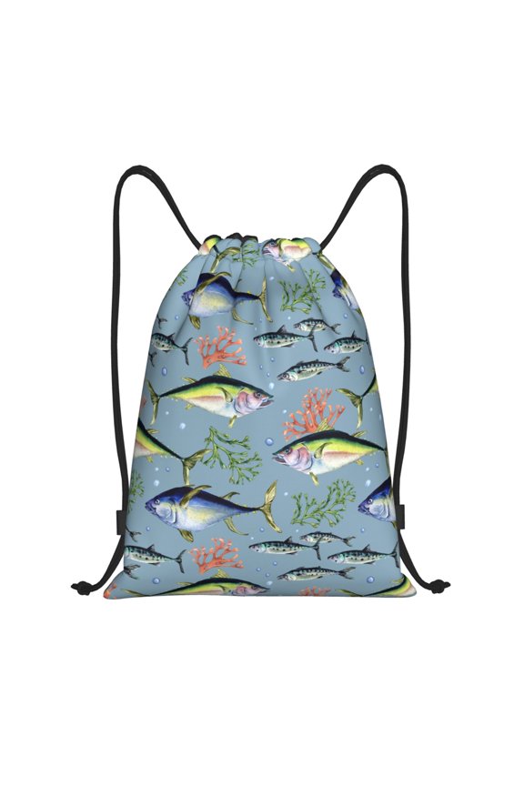 Drawstring Backpack - Various Wild Sea Fish Splash Proof Small Drawstring Gym Bag for Women Men, Cinch Sports String Bag Backpack for Travel Swimming Beach