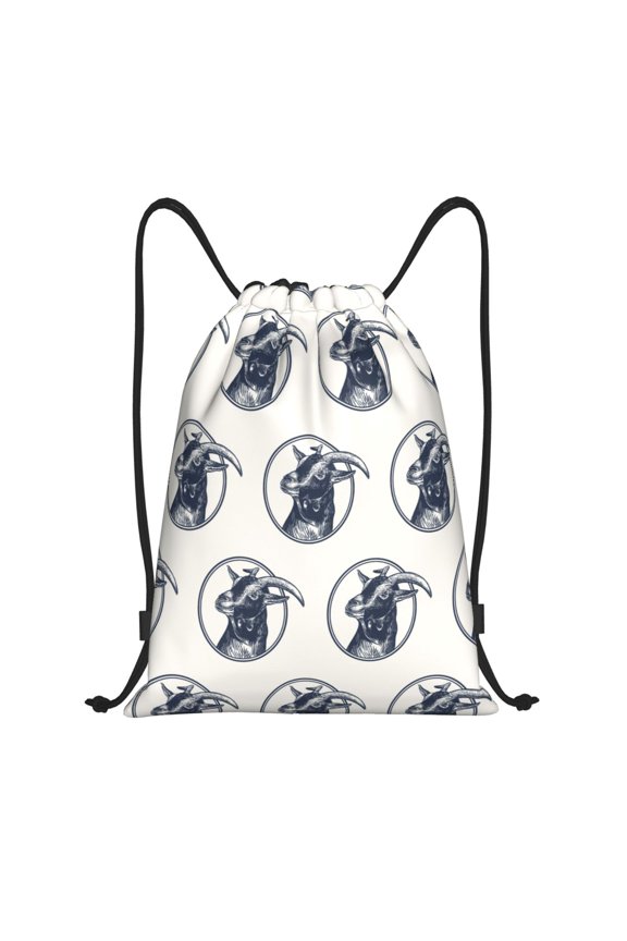 Drawstring Backpack - Vintage Goat cute print Splash Proof Small Drawstring Gym Bag for Women Men, Cinch Sports String Bag Backpack for Travel Swimming Beach