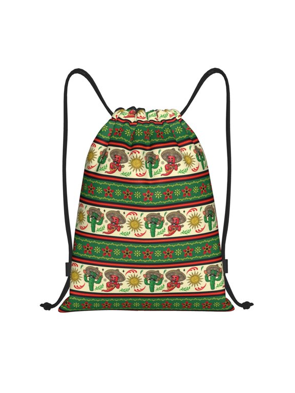 Drawstring Backpack - Vintage Mexican Splash Proof Small Drawstring Gym Bag for Women Men, Cinch Sports String Bag Backpack for Travel Swimming Beach