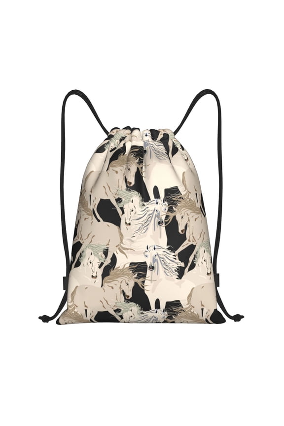 Drawstring Backpack - Vintage Minimalist Cool Horse Splash Proof Small Drawstring Gym Bag for Women Men, Cinch Sports String Bag Backpack for Travel Swimming Beach