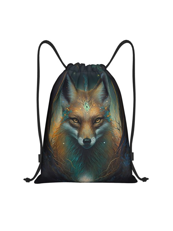 Drawstring Backpack - Vintage Pattern Fox Splash Proof Small Drawstring Gym Bag for Women Men, Cinch Sports String Bag Backpack for Travel Swimming Beach