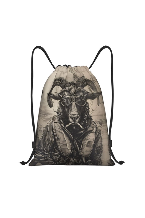 Drawstring Backpack - Vintage Ram Pilot Splash Proof Small Drawstring Gym Bag for Women Men, Cinch Sports String Bag Backpack for Travel Swimming Beach