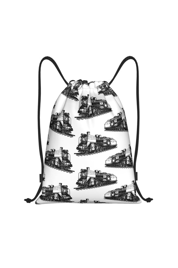 Drawstring Backpack - Vintage Train Pattern Splash Proof Small Drawstring Gym Bag for Women Men, Cinch Sports String Bag Backpack for Travel Swimming Beach