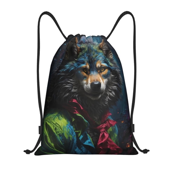 Drawstring Backpack - Vintage Wolf Warrior Splash Proof Small Drawstring Gym Bag for Women Men, Cinch Sports String Bag Backpack for Travel Swimming Beach