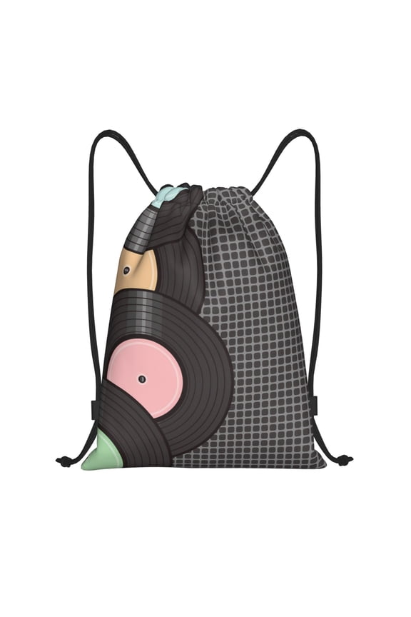 Drawstring Backpack - Vinyl Records Splash Proof Small Drawstring Gym Bag for Women Men, Cinch Sports String Bag Backpack for Travel Swimming Beach