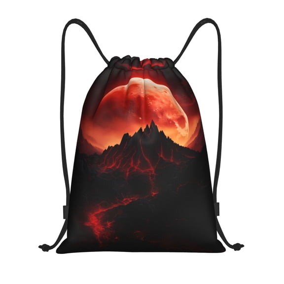 Drawstring Backpack - Volcanic Red Moon Splash Proof Small Drawstring Gym Bag for Women Men, Cinch Sports String Bag Backpack for Travel Swimming Beach