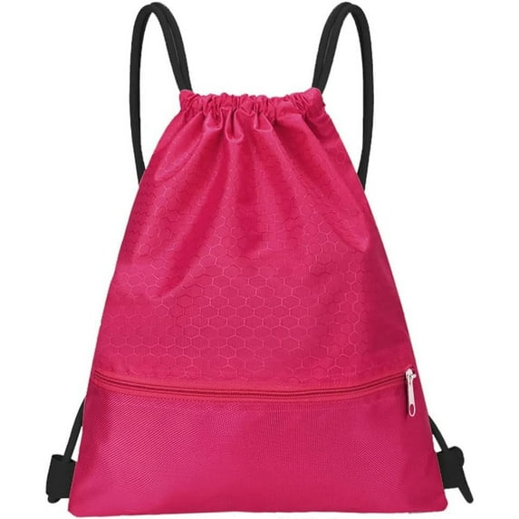 Drawstring Backpack,Water Resistant String Bag, Sports Sackpack Gym Sack for Men Women Travel Storage Use,Hot Pink
