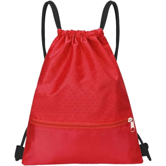 Drawstring Backpack,Water Resistant String Bag, Sports Sackpack Gym Sack for Men Women Travel Storage Use,Red
