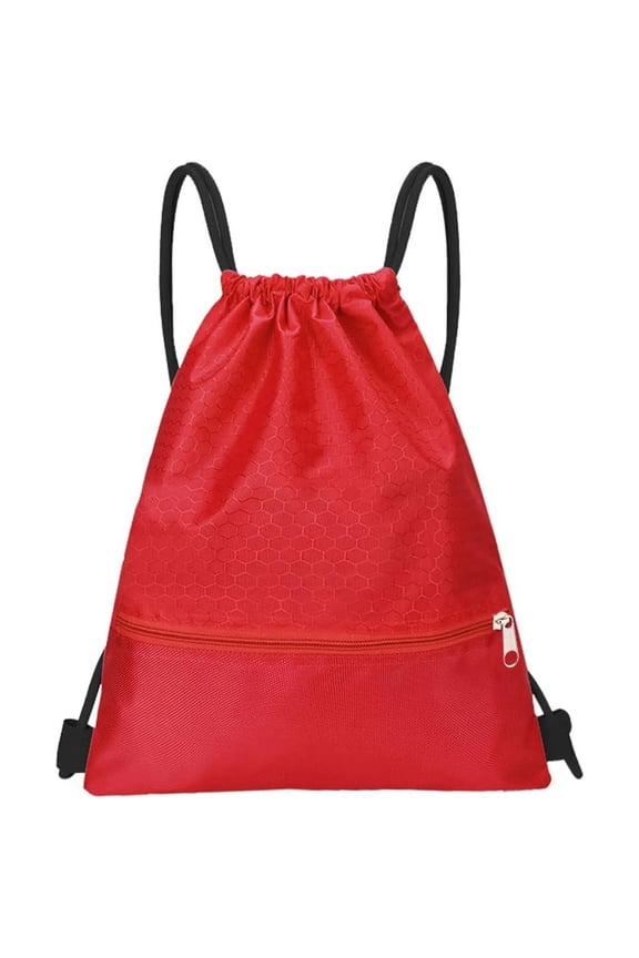 Drawstring Backpack,Water Resistant String Bag, Sports Sackpack Gym Sack for Men Women Travel Storage Use,Red