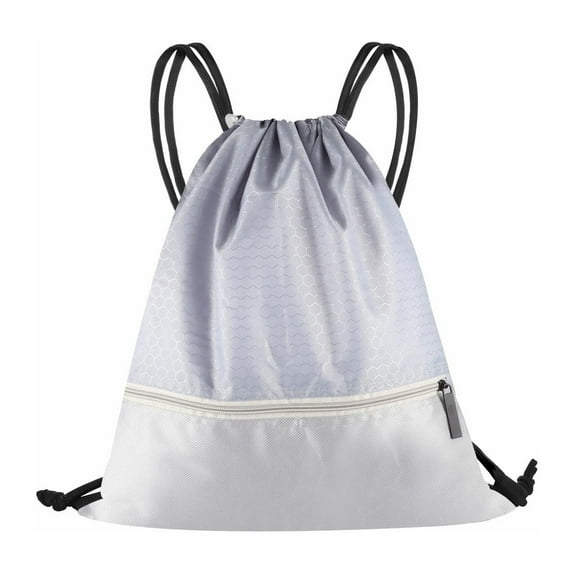 Drawstring Backpack,Water Resistant String Bag, Sports Sackpack Gym Sack for Men Women Travel Storage Use,White