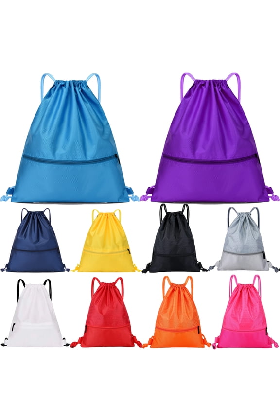 Drawstring Backpack Water Resistant String Bag Sports Sackpack Gym Sack with Zipper Pocket for Men Women, 1 Pack