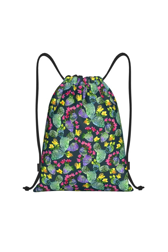 Drawstring Backpack - Watercolor Cactuses Splash Proof Small Drawstring Gym Bag for Women Men, Cinch Sports String Bag Backpack for Travel Swimming Beach