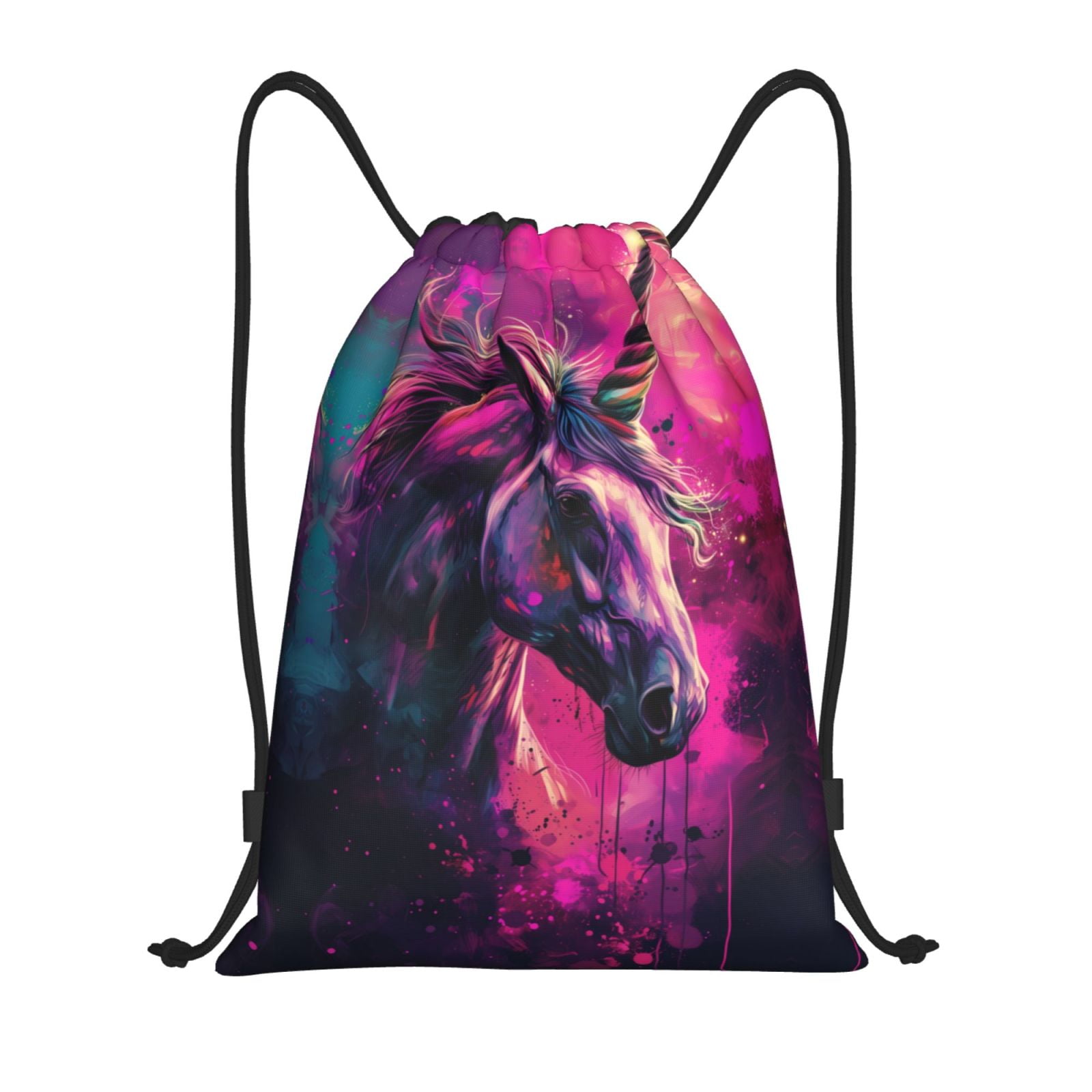Drawstring Backpack - Watercolor Painting White Horse Cheer Gym Bag for ...