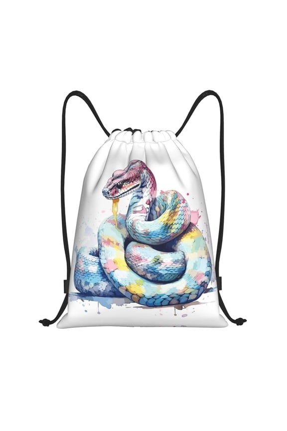 Drawstring Backpack - Watercolor Snake Splash Proof Small Drawstring Gym Bag for Women Men, Cinch Sports String Bag Backpack for Travel Swimming Beach
