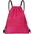thumbnail image 1 of Drawstring Backpack Waterproof Cinch Sack With Zipper Pocket, 17X20 Inch (Approx.) In Fuchsia - For Gym, Sports, Travel, Shopping, Daily Use, 1 of 2