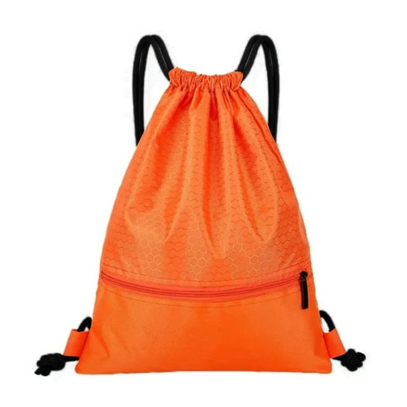 Drawstring Backpack Waterproof Cinch Sack With Zipper Pocket - 17X20 Inch Orange Gym Bag For Sports, Travel, Shopping, School - Lightweight Drawstring Bag With Adjustable Straps