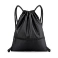 thumbnail image 1 of Drawstring Backpack Waterproof Drawstring Bag With Zipper Pocket - 17X20 Inch Black Gym Sackpack For Sports, Travel, Shopping, Daily Use, 1 of 2