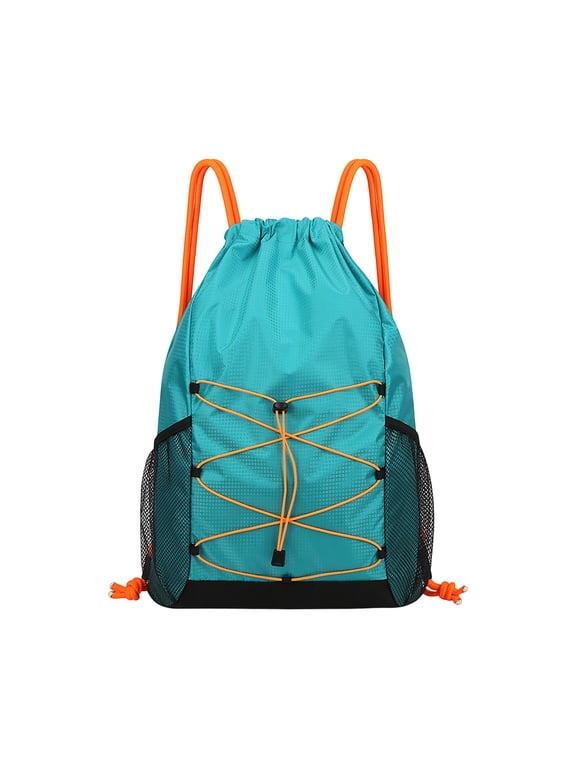 Drawstring Backpack, Waterproof Large Capacity Beach Bag, Side Mesh Pocket Sport Drawstring Sack For Cycling Hiking Workout Swim