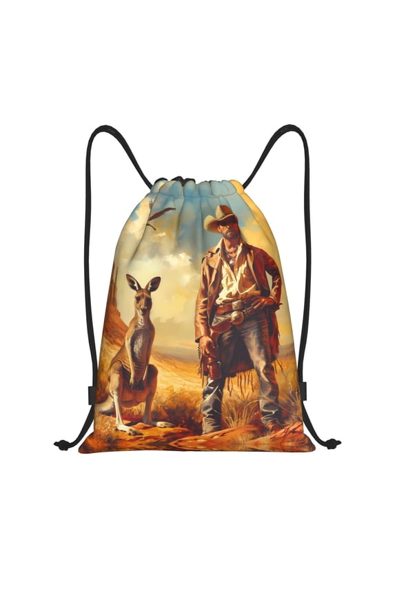Drawstring Backpack - Western Cowboy Kangaroo Splash Proof Small Drawstring Gym Bag for Women Men, Cinch Sports String Bag Backpack for Travel Swimming Beach