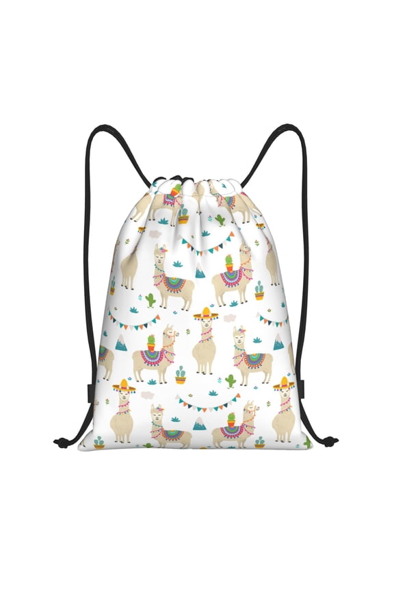 Drawstring Backpack - Western Style Cute Alpaca Cactus Splash Proof Small Drawstring Gym Bag for Women Men, Cinch Sports String Bag Backpack for Travel Swimming Beach