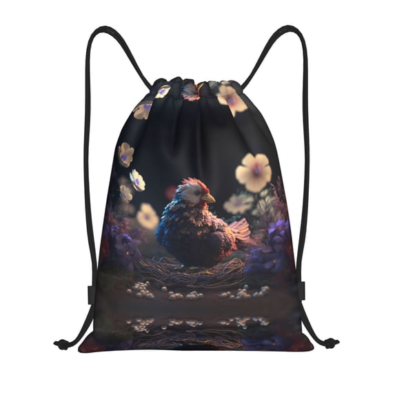Drawstring Backpack - White Purple Flower Chicken Splash Proof Small Drawstring Gym Bag for Women Men, Cinch Sports String Bag Backpack for Travel Swimming Beach