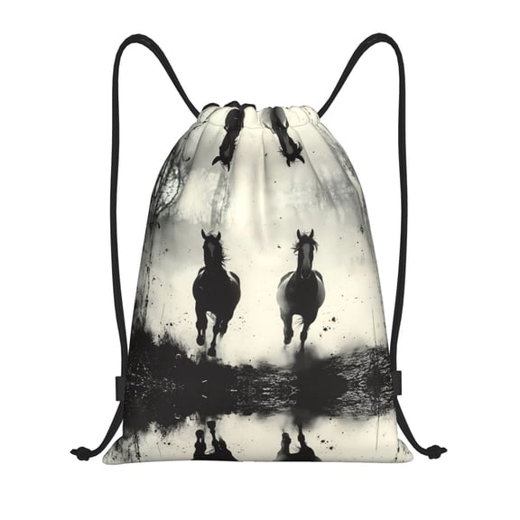 Drawstring Backpack - Wild Horses in Motion Splash Proof Small Drawstring Gym Bag for Women Men, Cinch Sports String Bag Backpack for Travel Swimming Beach