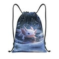 thumbnail image 1 of Drawstring Backpack - Winter Axolotl in Frozen Pond B Splash Proof Small Drawstring Gym Bag for Women Men, Cinch Sports String Bag Backpack for Travel Swimming Beach, 1 of 8