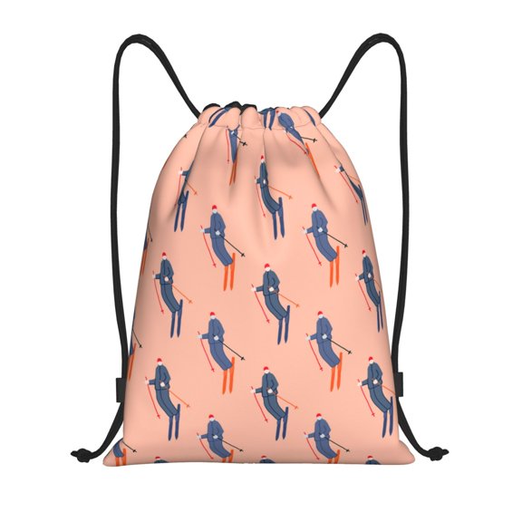 Drawstring Backpack - Winter Skiing Adventure Splash Proof Small Drawstring Gym Bag for Women Men, Cinch Sports String Bag Backpack for Travel Swimming Beach