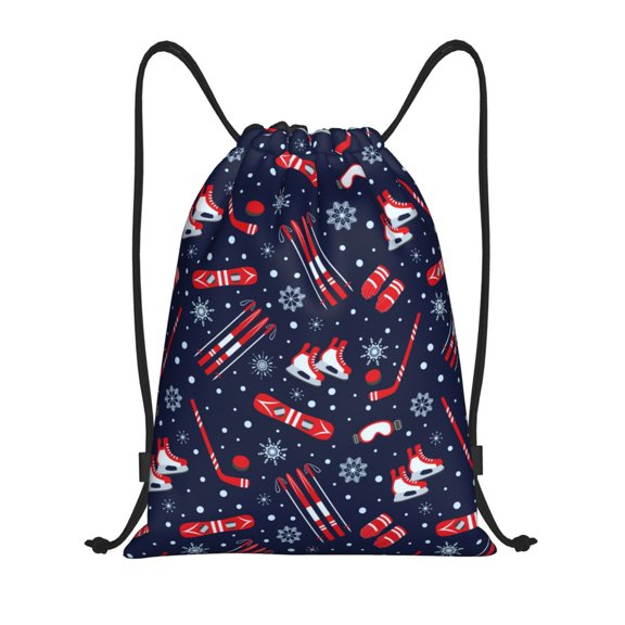 Drawstring Backpack - Winter Skiing Snowflakes Splash Proof Small Drawstring Gym Bag for Women Men, Cinch Sports String Bag Backpack for Travel Swimming Beach