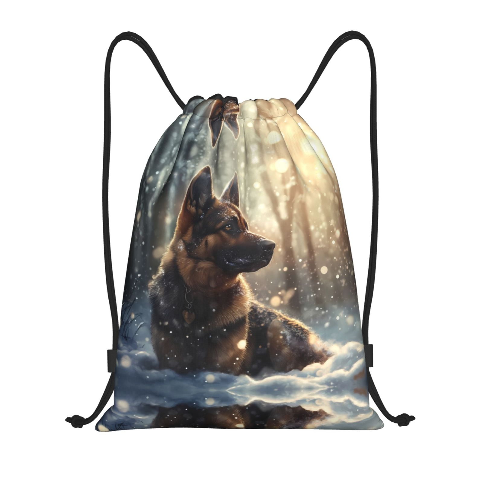 Drawstring Backpack, Winter Snowflake German Shepherd Light Waterproof ...