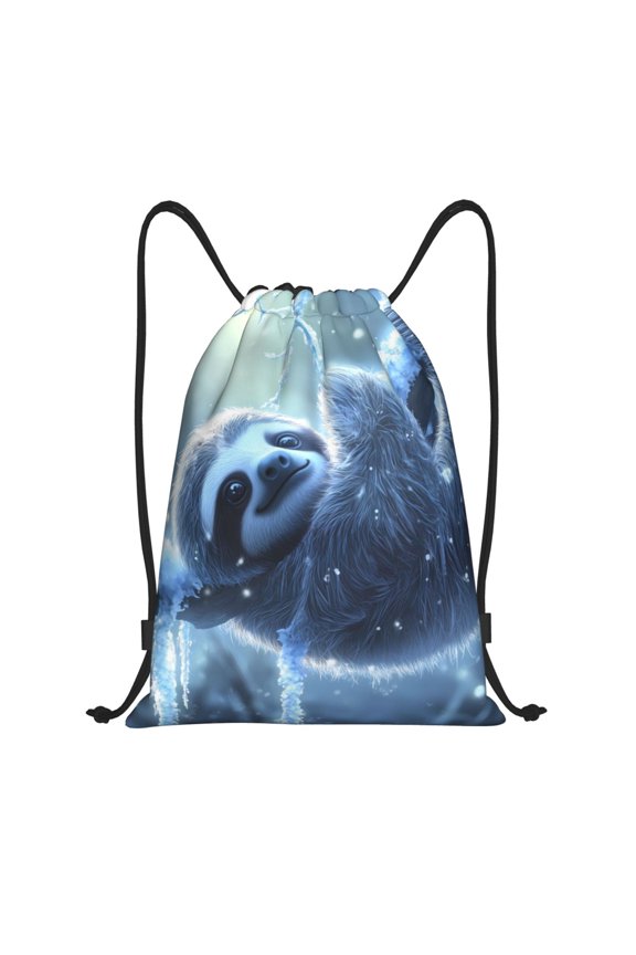 Drawstring Backpack - Winter cute sloth Splash Proof Small Drawstring Gym Bag for Women Men, Cinch Sports String Bag Backpack for Travel Swimming Beach