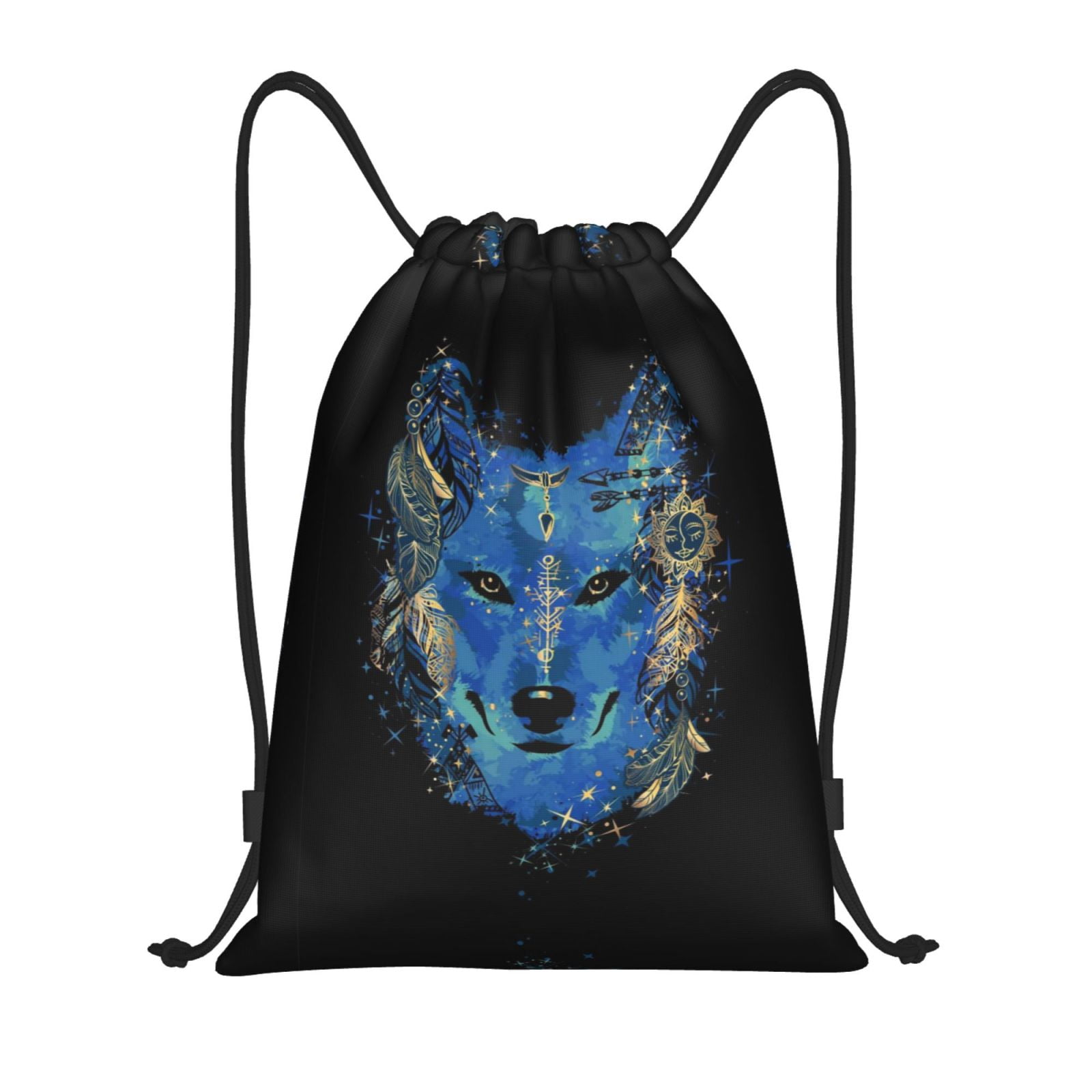 Drawstring Backpack, Wolf Boho Light Waterproof Sports Gym Bag Draw ...