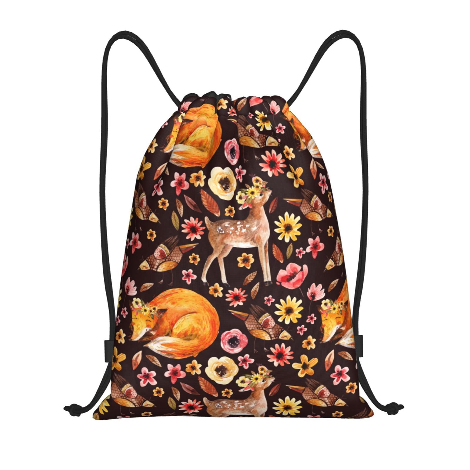 Drawstring Backpack Woodland Creatures Floral Sports Gym Bag for Men ...