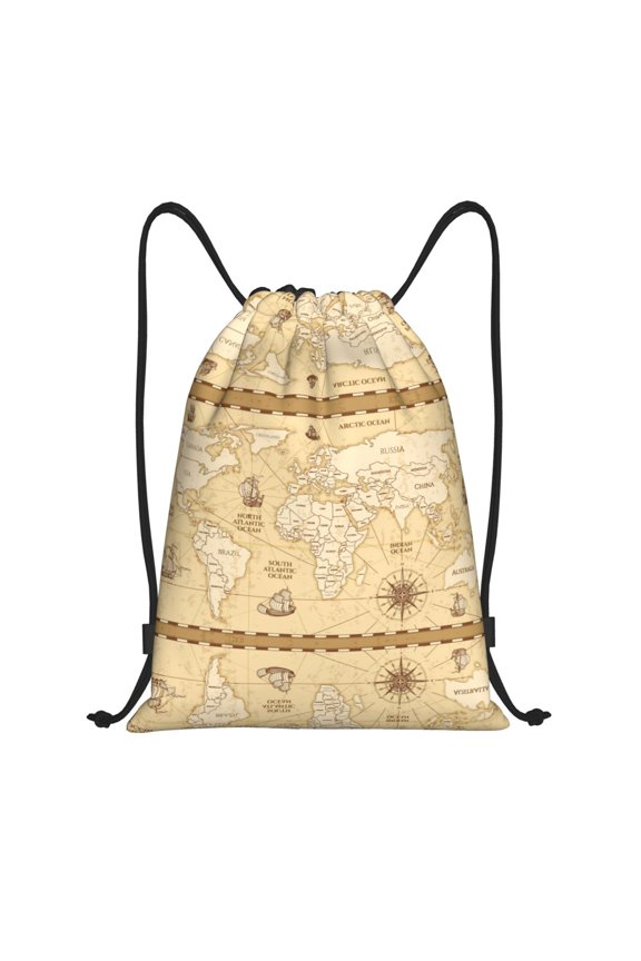Drawstring Backpack - World Map Splash Proof Small Drawstring Gym Bag for Women Men, Cinch Sports String Bag Backpack for Travel Swimming Beach
