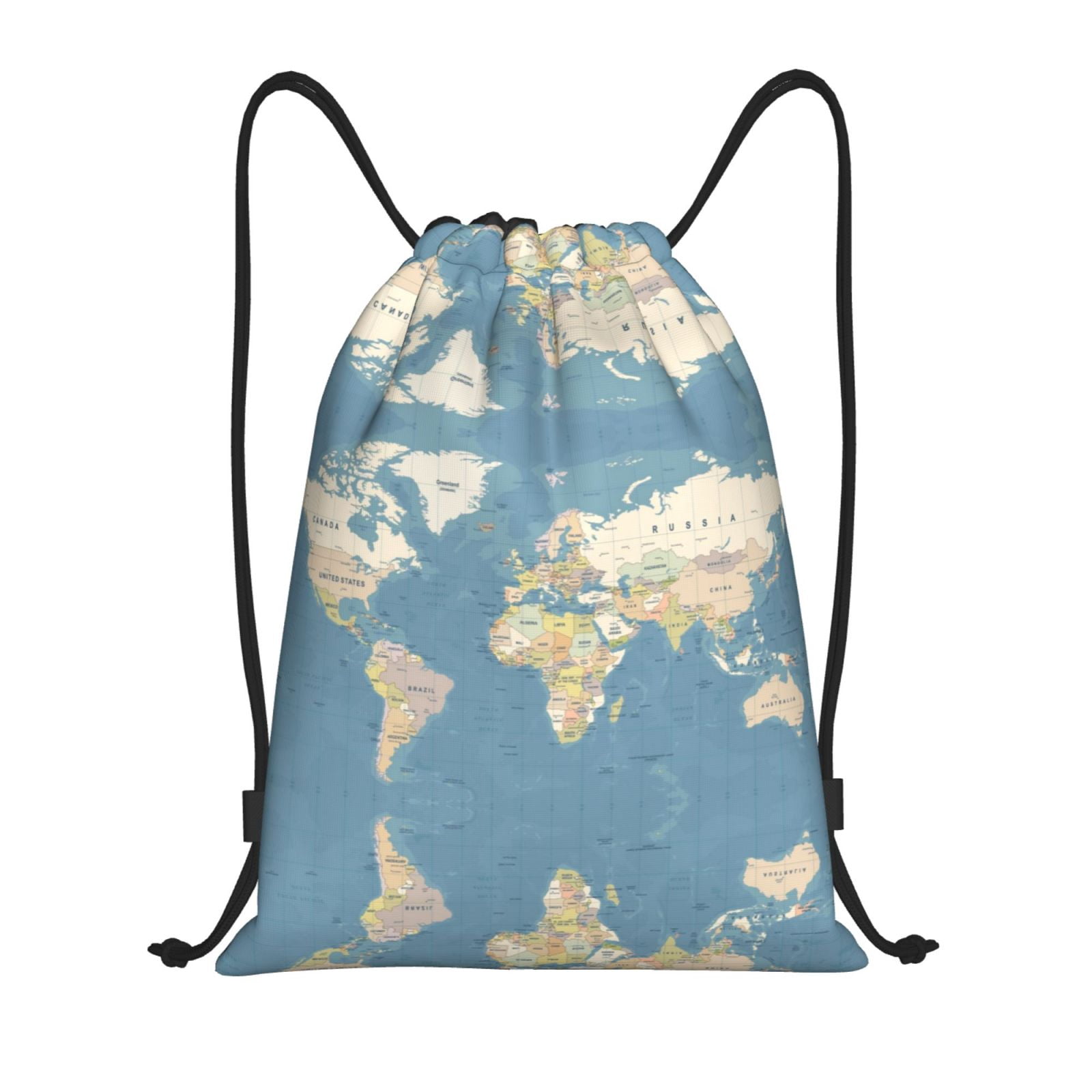 Drawstring Backpack, World Map1 Light Waterproof Sports Gym Bag Draw ...